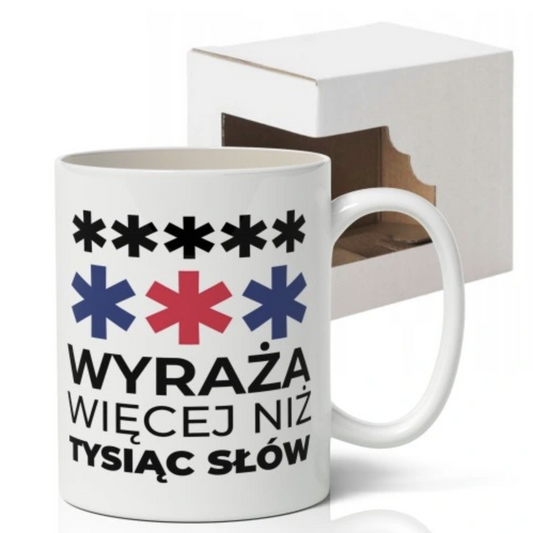 KUBEK biały 330ml ANTY-PIS ***** *** wyraża więcej niż tysiąc słów