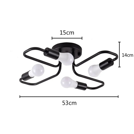 Żyrandol LED do salonu i kuchni 4x12W E27 czarny metalowy sufitowy