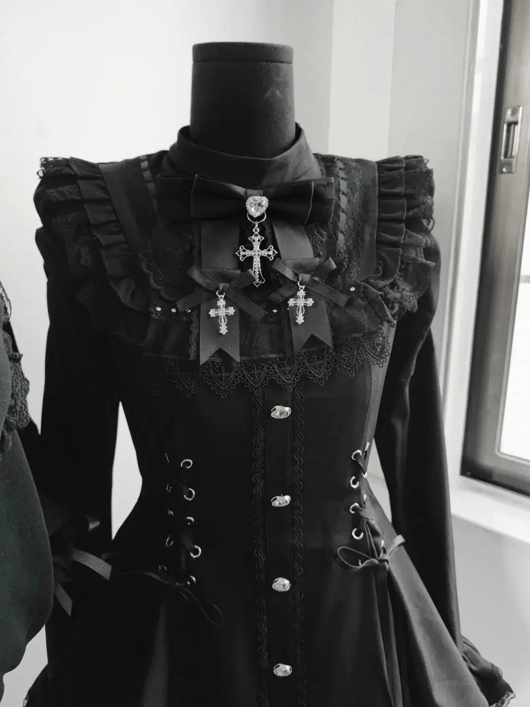 Sukienka Kawaii Lolita z Kokardą i Nadrukiem – Japoński Styl Fake Two Piece