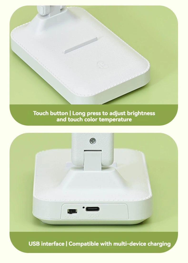 Lampka biurkowa LED z podwójną głowicą, ściemnialna, USB, akumulator