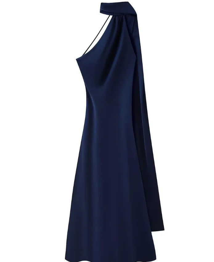 Satynowa Sukienka Halter Maxi z Odkrytymi Plecami – Wesele Studniówka Lato