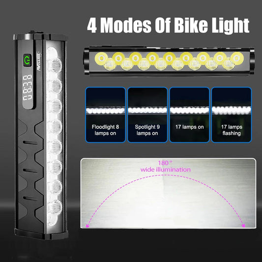 Bicycle Light Front 8/17LED 25500Lumen Bike Light 10000mAh Waterproof Flashlight USB Charging MTB Road Cycling Lamp Accessories