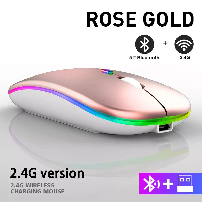 Mysz bezprzewodowa Bluetooth 5.0 + 2.4GHz USB RGB | 1600 DPI | Tryb Dual Mode | HXSJ
