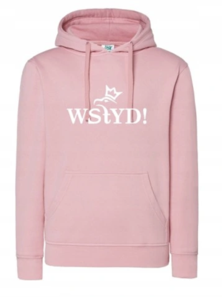 Bluza damska różowa z kapturem z napisem WSTYD