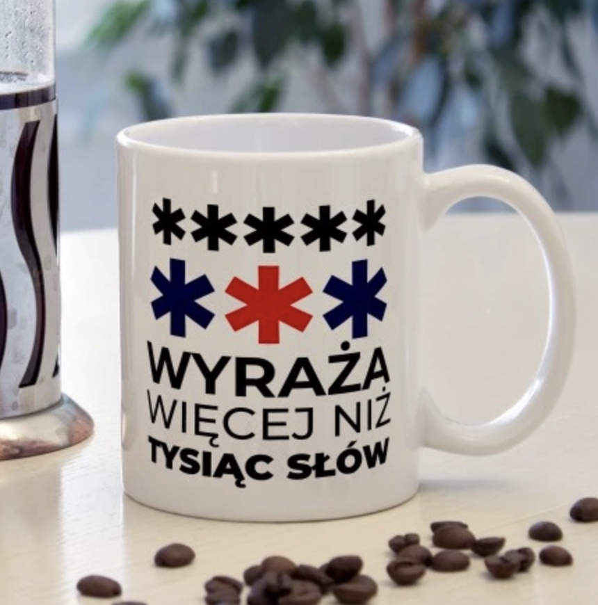 KUBEK biały 330ml ANTY-PIS ***** *** wyraża więcej niż tysiąc słów