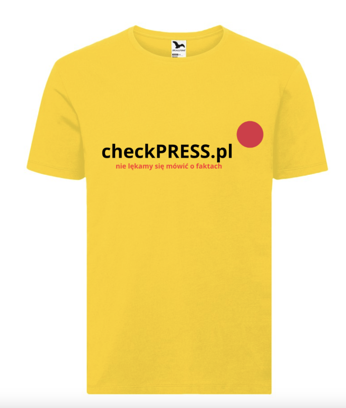 Żółty męski t-shirt z napisem z logo checkpress.pl