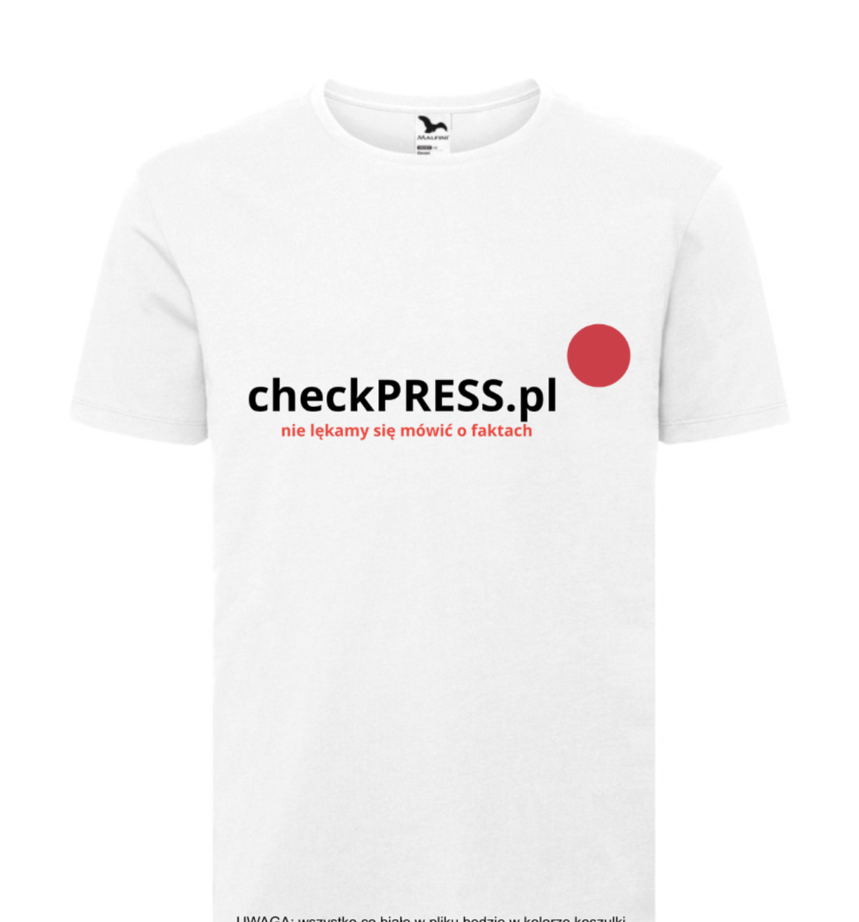 Biały męski t-shirt z napisem z logo checkpress.pl