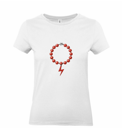 T-shirt / koszulka damska z grafiką czerwone korale Joanny Senyszyn – biała