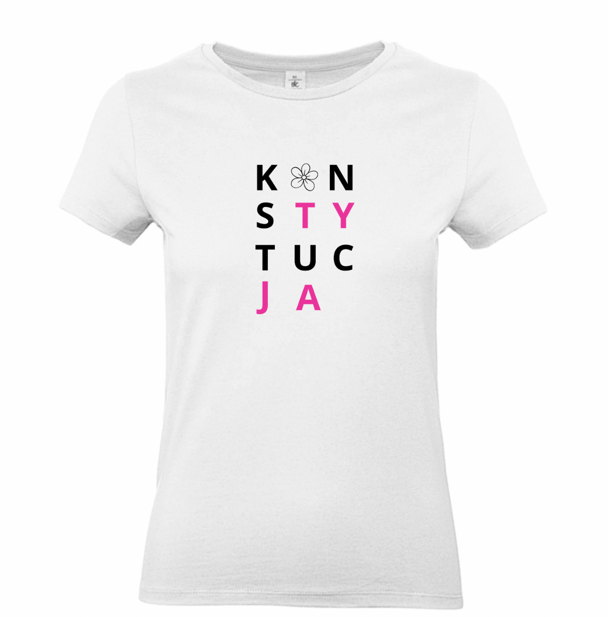 Koszulka KONSTYTUCJA damska – biały T-shirt różowy napis