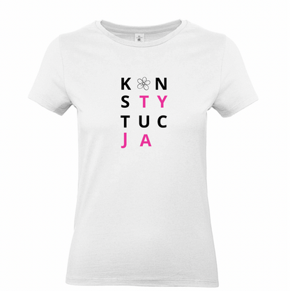 Koszulka KONSTYTUCJA damska – biały T-shirt różowy napis