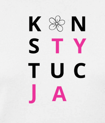 Koszulka KONSTYTUCJA damska – biały T-shirt różowy napis