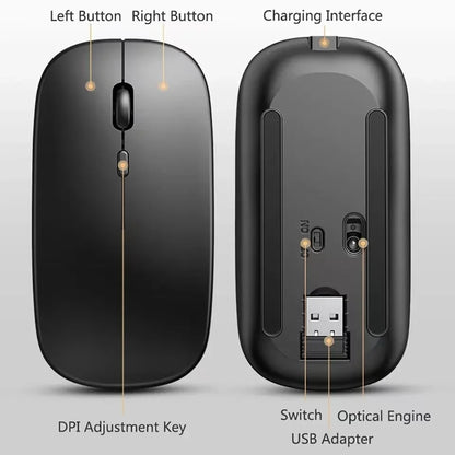 Mysz bezprzewodowa Bluetooth 2.4GHz cicha ładowana USB 1600 DPI