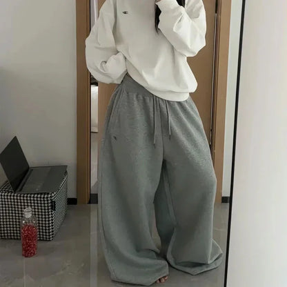 Czarne Spodnie Dresowe Damskie Wide Leg Wysoki Stan – Retro HipHop Korean
