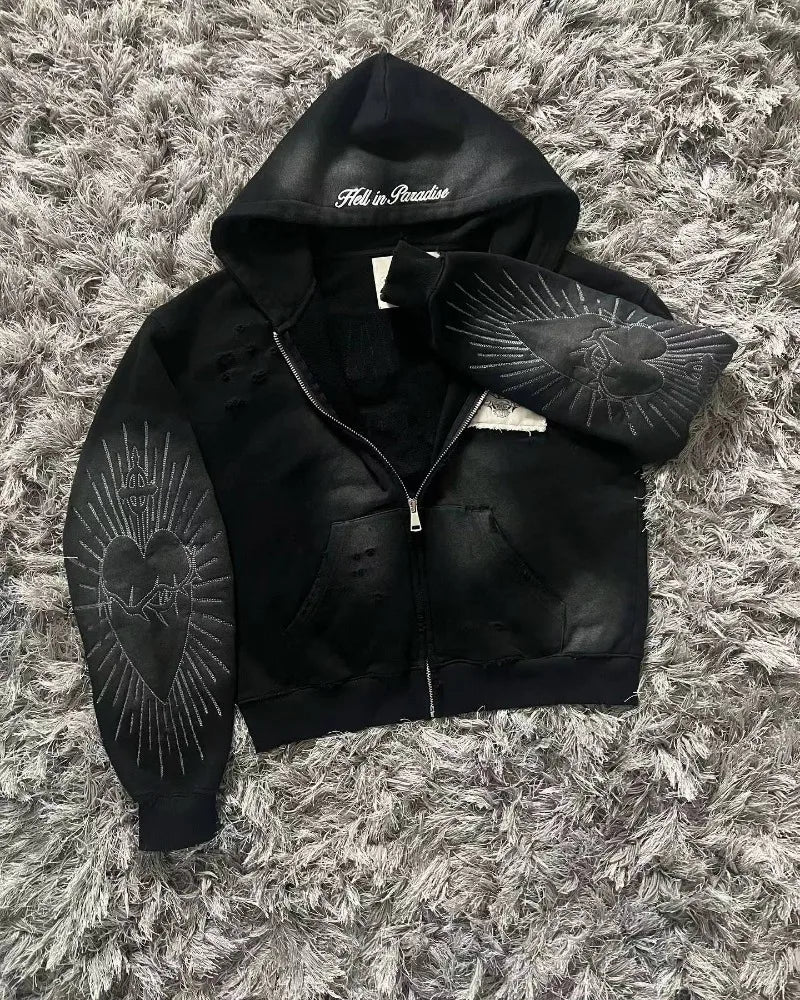 Bluza Damska z Haftem i Zamkiem Y2K – Retro Gothic Streetwear | Sweter Harajuku