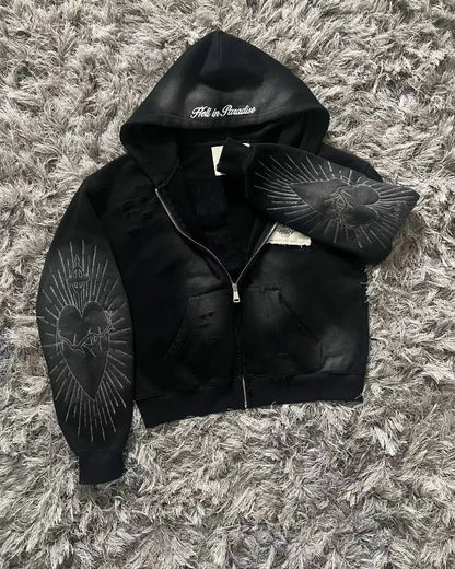 Bluza Damska z Haftem i Zamkiem Y2K – Retro Gothic Streetwear | Sweter Harajuku