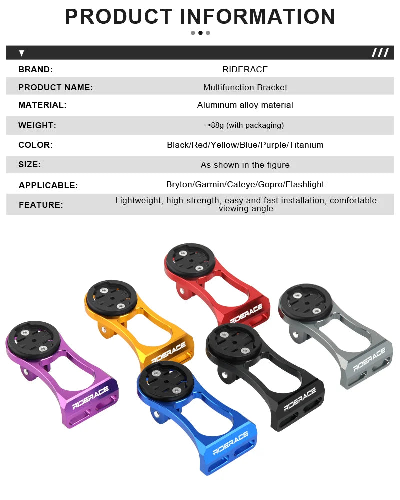 RIDERACE Bicycle Computer Holder Bike Handlebar Camera Mount Cycling Stopwatch Speedometer Bracket for Garmin Edge Bryton CatEye