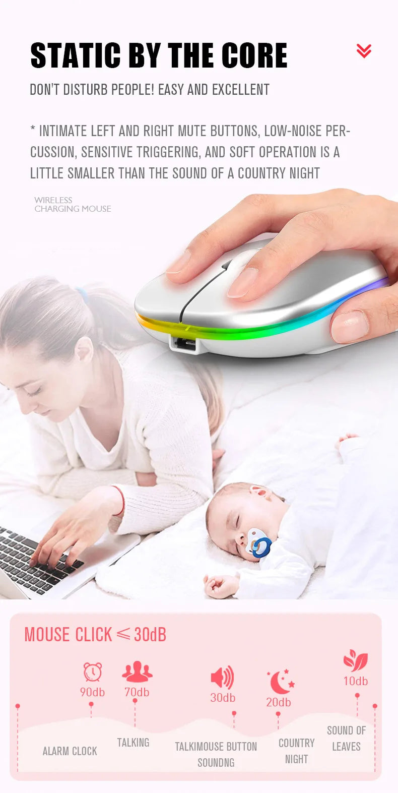 Mysz bezprzewodowa Bluetooth 5.0 + 2.4GHz USB RGB | 1600 DPI | Tryb Dual Mode | HXSJ