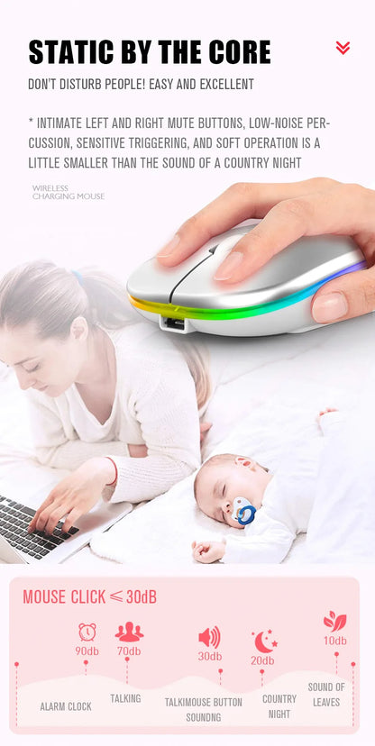 Mysz bezprzewodowa Bluetooth 5.0 + 2.4GHz USB RGB | 1600 DPI | Tryb Dual Mode | HXSJ
