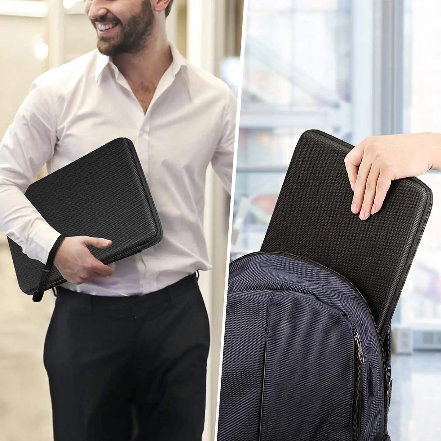 Etui na laptopa 13 14 15,6 cala EVA wodoodporne z paskami czarne
