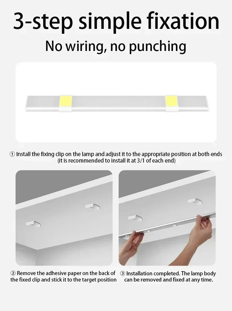 Lampka LED pod szafkę z czujnikiem ruchu – ładowanie USB-C, 3 barwy, przyciemnianie, 20/30/40/50 cm