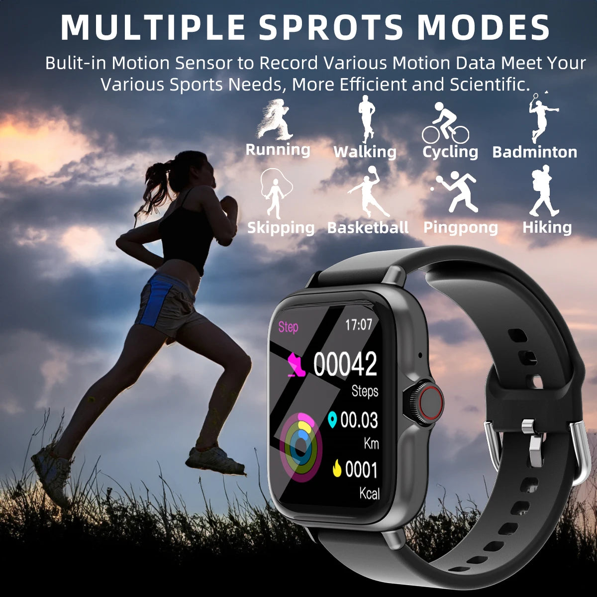 Smartwatch DESERTCAT 1.83'' – Rozmowy, Powiadomienia, Monitor Snu i Sportu