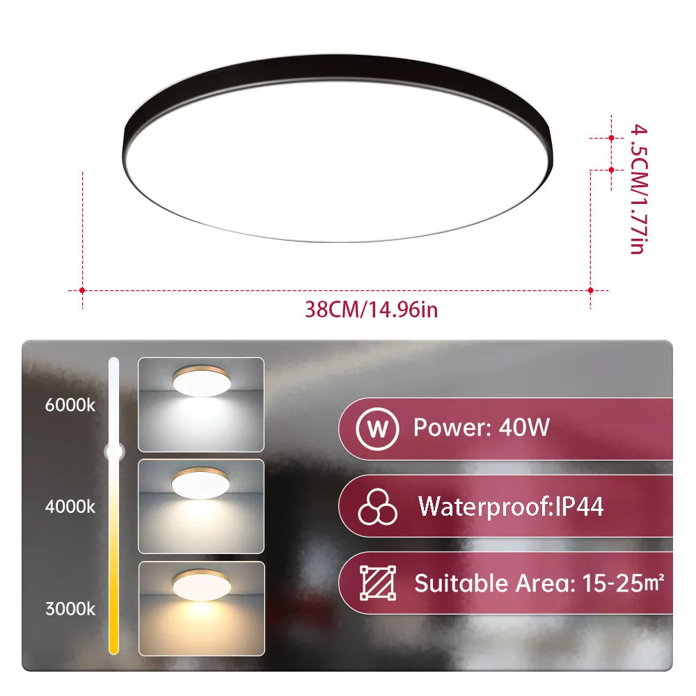 Plafon LED 18W/30W/40W IP44 do łazienki, kuchni i salonu – zimna, neutralna i ciepła biel