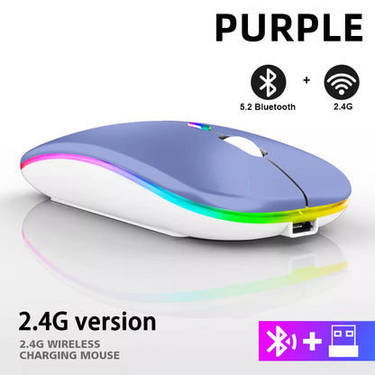 Mysz bezprzewodowa Bluetooth 5.0 + 2.4GHz USB RGB | 1600 DPI | Tryb Dual Mode | HXSJ