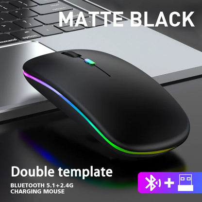 Mysz bezprzewodowa 2.4GHz / Bluetooth 5.1 RGB Cicha Ładowalna 1600DPI Ergonomiczna do PC i Laptopa