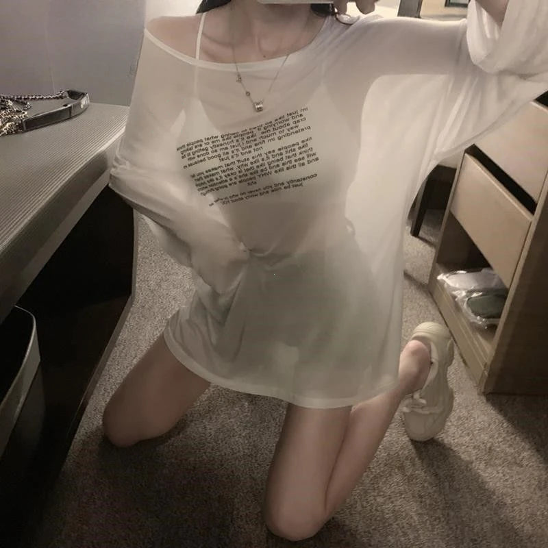Loose T-shirts for Women Letter Pattern Simple Design Korean Style Summer Clothing Thin All-match Young Students Tops New Trendy