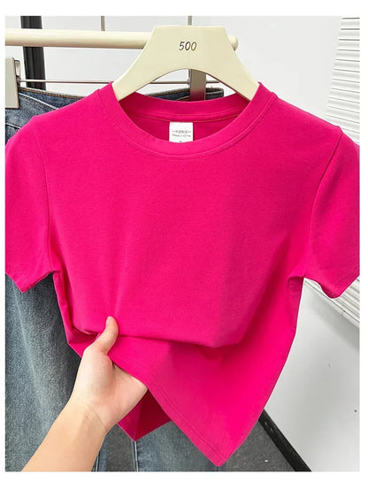 2026 Summer New High Quality Casual T Shirt Sexy Short Sleeved Sleeves Fashion Trend Solid Women Clothing Y2k Tops