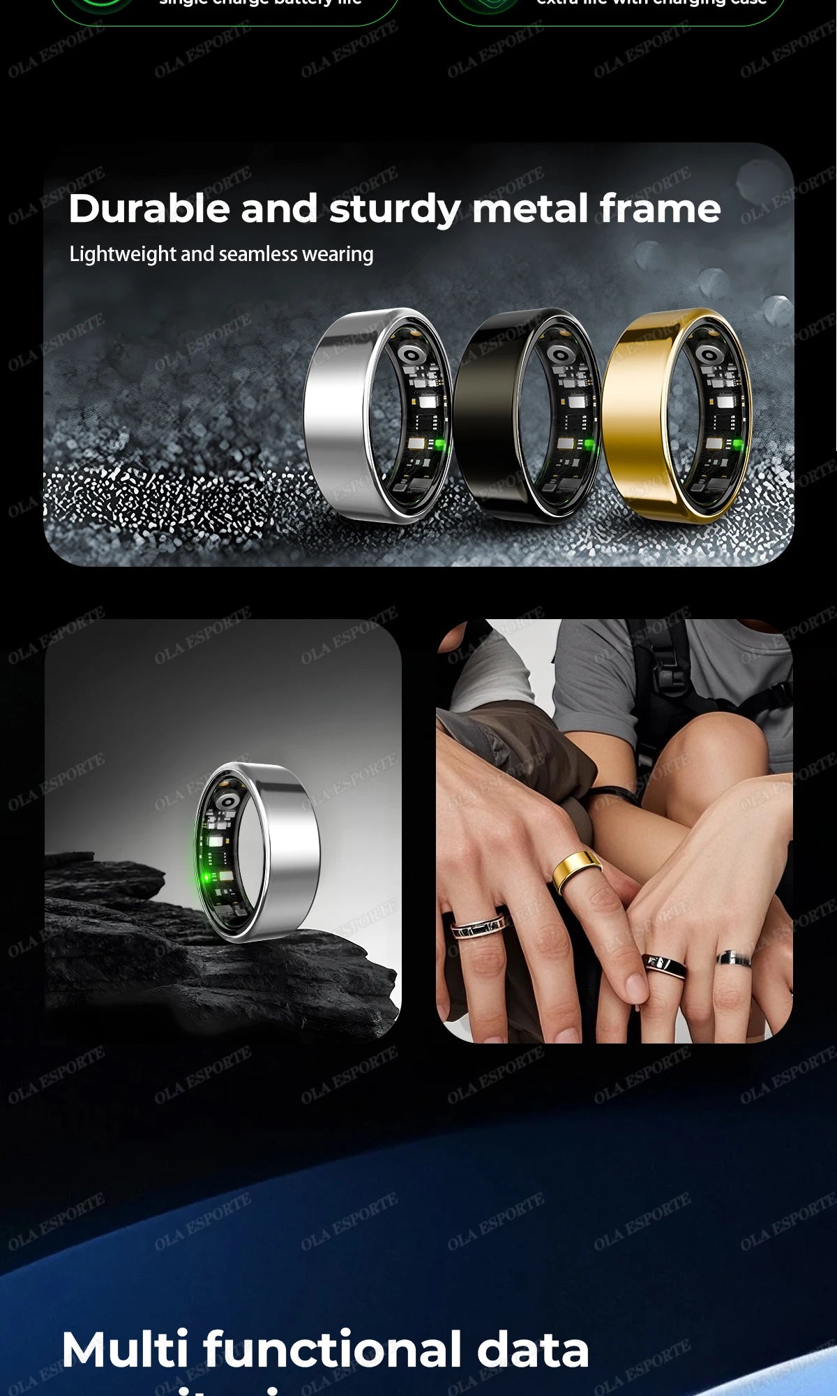 Smartring R09 – Pierścień Smart z Etui | Tętno, SpO2, Temperatura | 5ATM | Android iOS