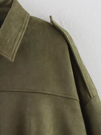 Kurtka bomber damska vintage – luźny krój, kołnierz, długi rękaw