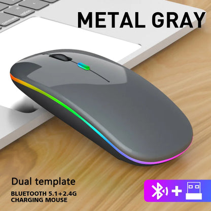 Mysz bezprzewodowa 2.4GHz / Bluetooth 5.1 RGB Cicha Ładowalna 1600DPI Ergonomiczna do PC i Laptopa