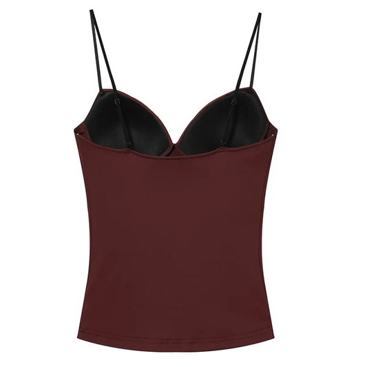 Gorsetowy Top Damski Crop na Ramiączkach – Brązowy Bustier Bodycon Backless