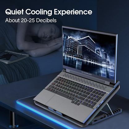Podstawka chłodząca pod laptopa 15,6"-17,3" | 6 cichych wentylatorów, 7 poziomów wysokości, uchwyt na telefon | Coolcold F5