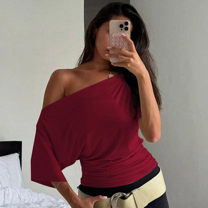 Top Damski na Jedno Ramię Y2K – Dopasowany Krótki Rękaw na Imprezę i Lato