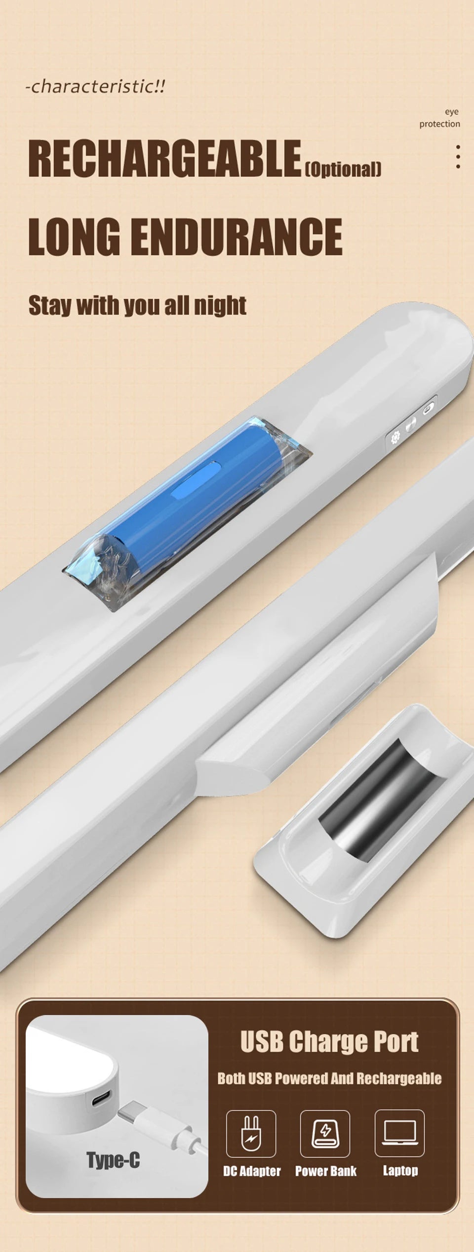 Lampka biurkowa LED USB z magnesem – 3 barwy światła, ściemnialna, akumulatorowa