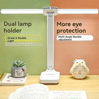 Lampka biurkowa LED z podwójną głowicą, ściemnialna, USB, akumulator