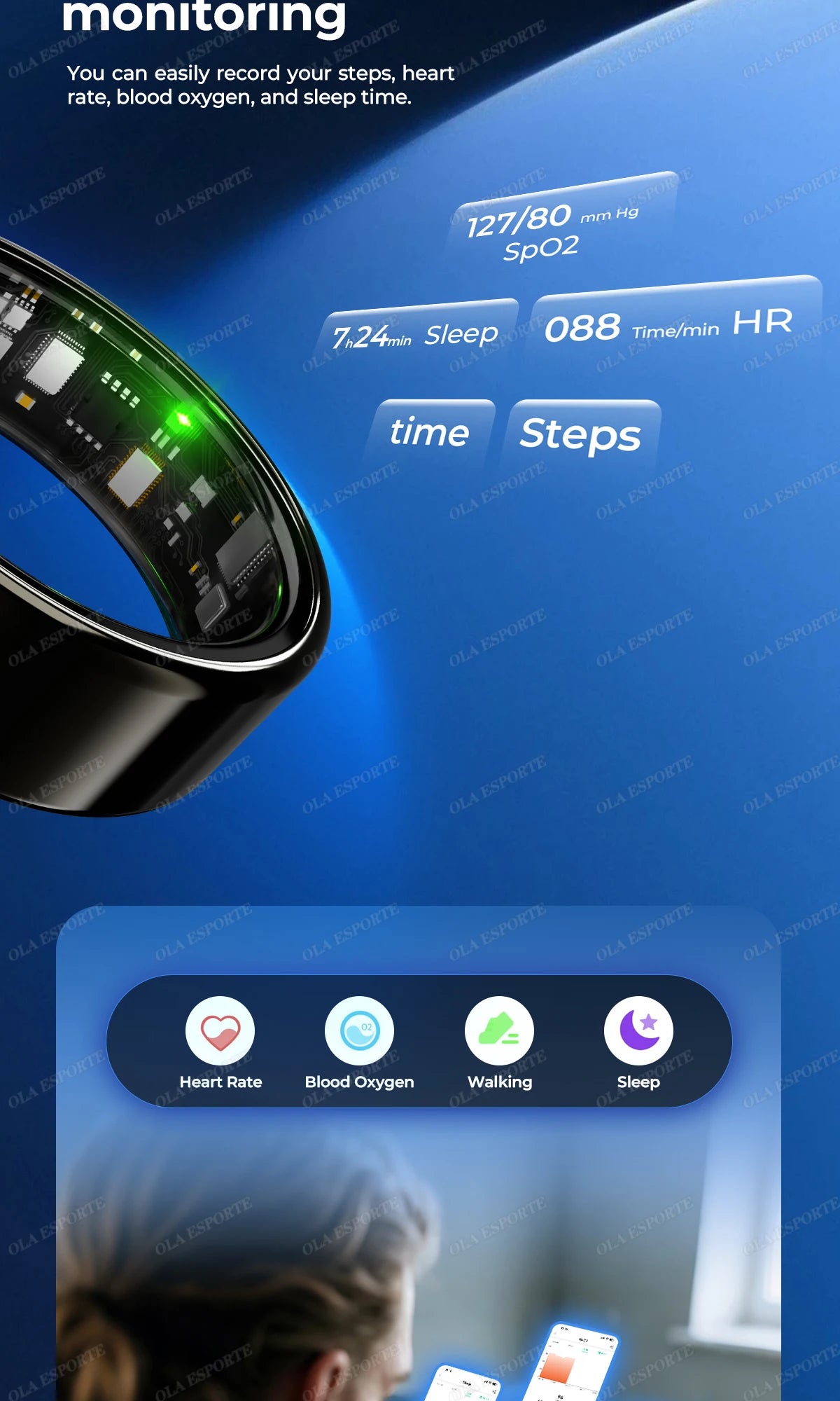 Smartring R09 – Pierścień Smart z Etui | Tętno, SpO2, Temperatura | 5ATM | Android iOS