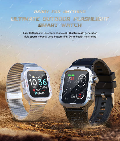 Militarny Smartwatch Męski z Latarką LED i Ekranem 2,01" HD | Bluetooth, Tętno, SpO2