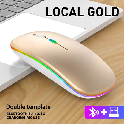 Mysz bezprzewodowa 2.4GHz / Bluetooth 5.1 RGB Cicha Ładowalna 1600DPI Ergonomiczna do PC i Laptopa