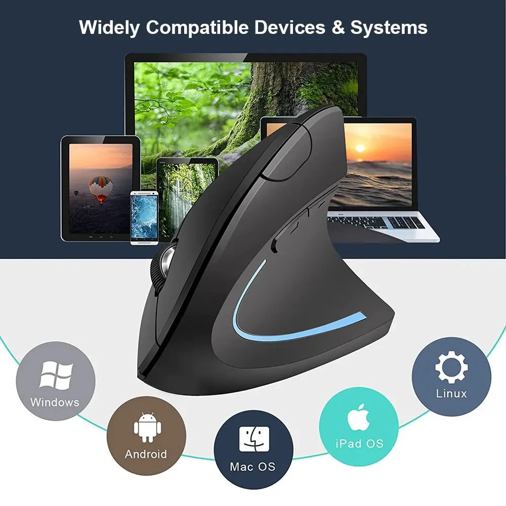 Pionowa Mysz Bezprzewodowa Ergonomiczna 2.4GHz 6 Przycisków DPI 800/1200/1600 do Laptopa PC