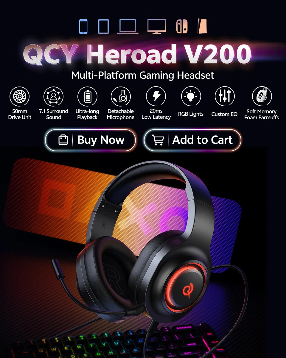 Słuchawki Bluetooth QCY Heroad V200 - 50mm Driver
