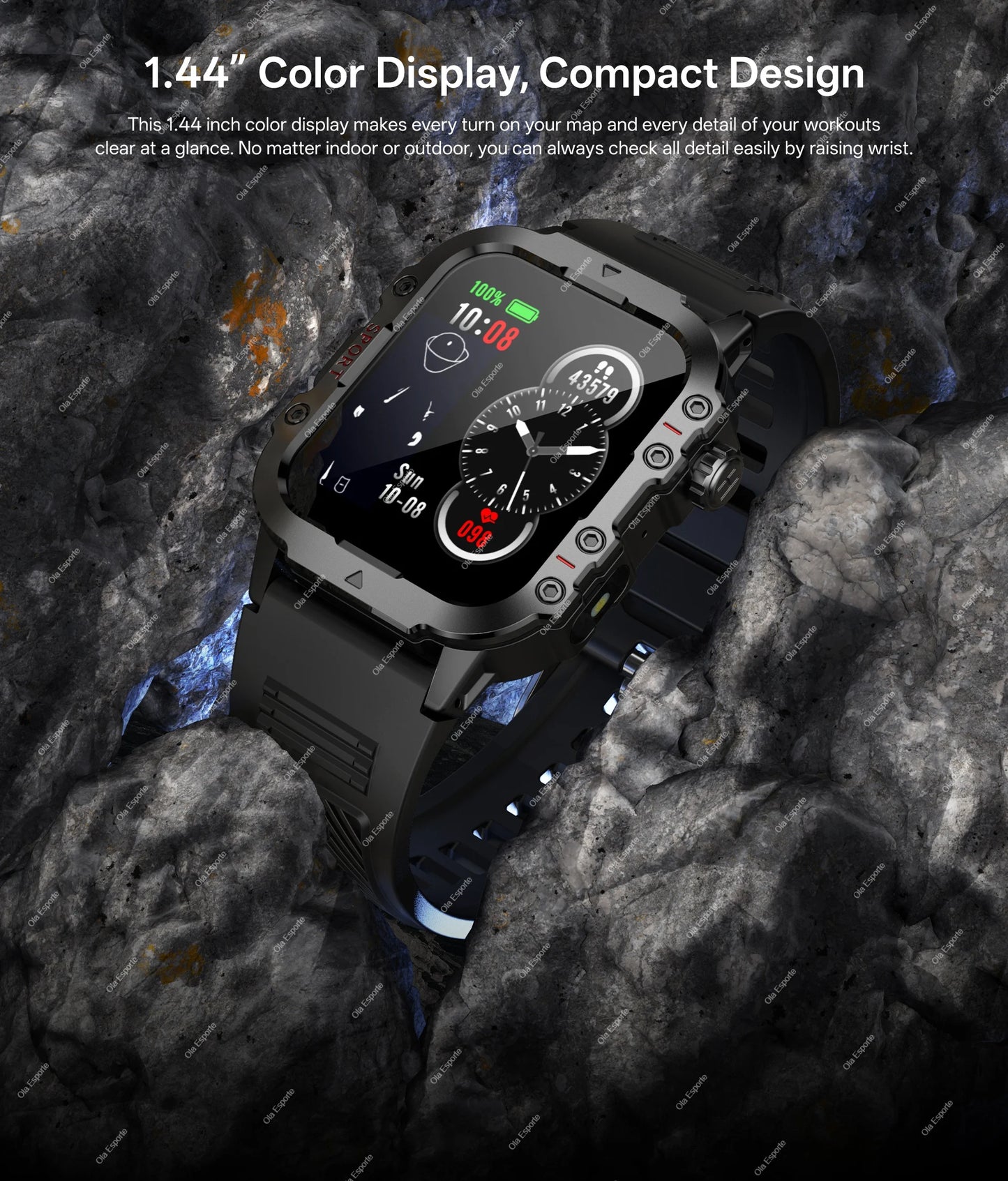 Militarny Smartwatch Męski z Latarką LED i Ekranem 2,01" HD | Bluetooth, Tętno, SpO2