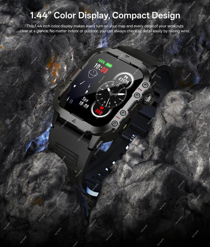 Militarny Smartwatch Męski z Latarką LED i Ekranem 2,01" HD | Bluetooth, Tętno, SpO2
