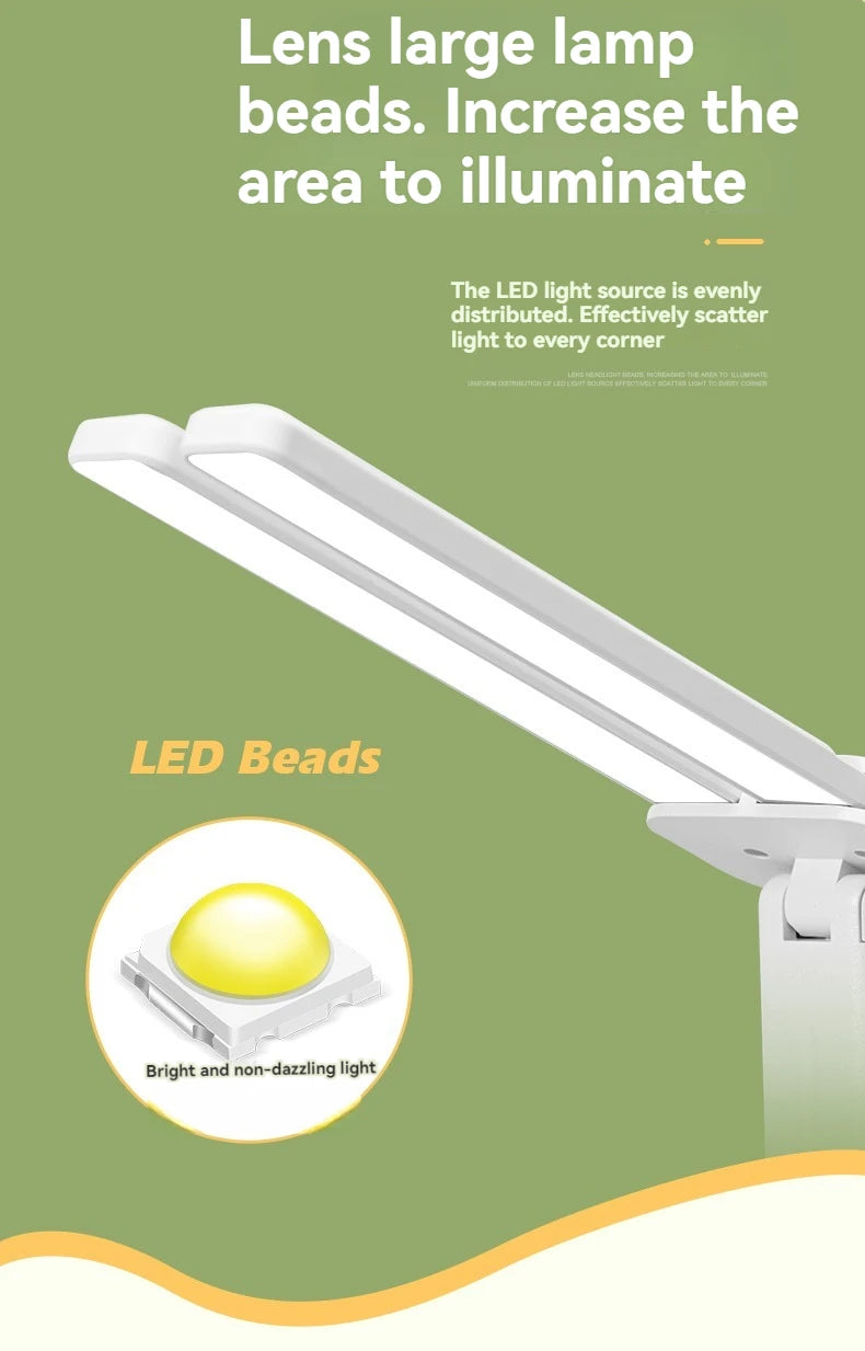 Lampka biurkowa LED z podwójną głowicą, ściemnialna, USB, akumulator