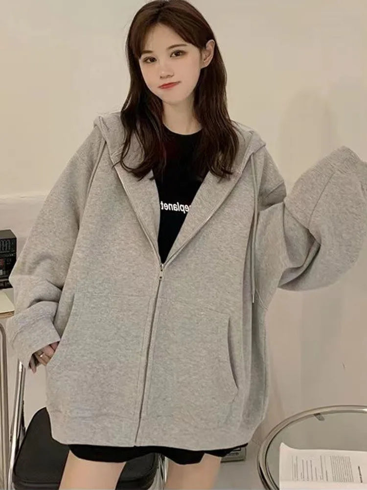 Bluza Kurtka Damska z Zamkiem Y2K Harajuku – Koreański Streetwear Jesień