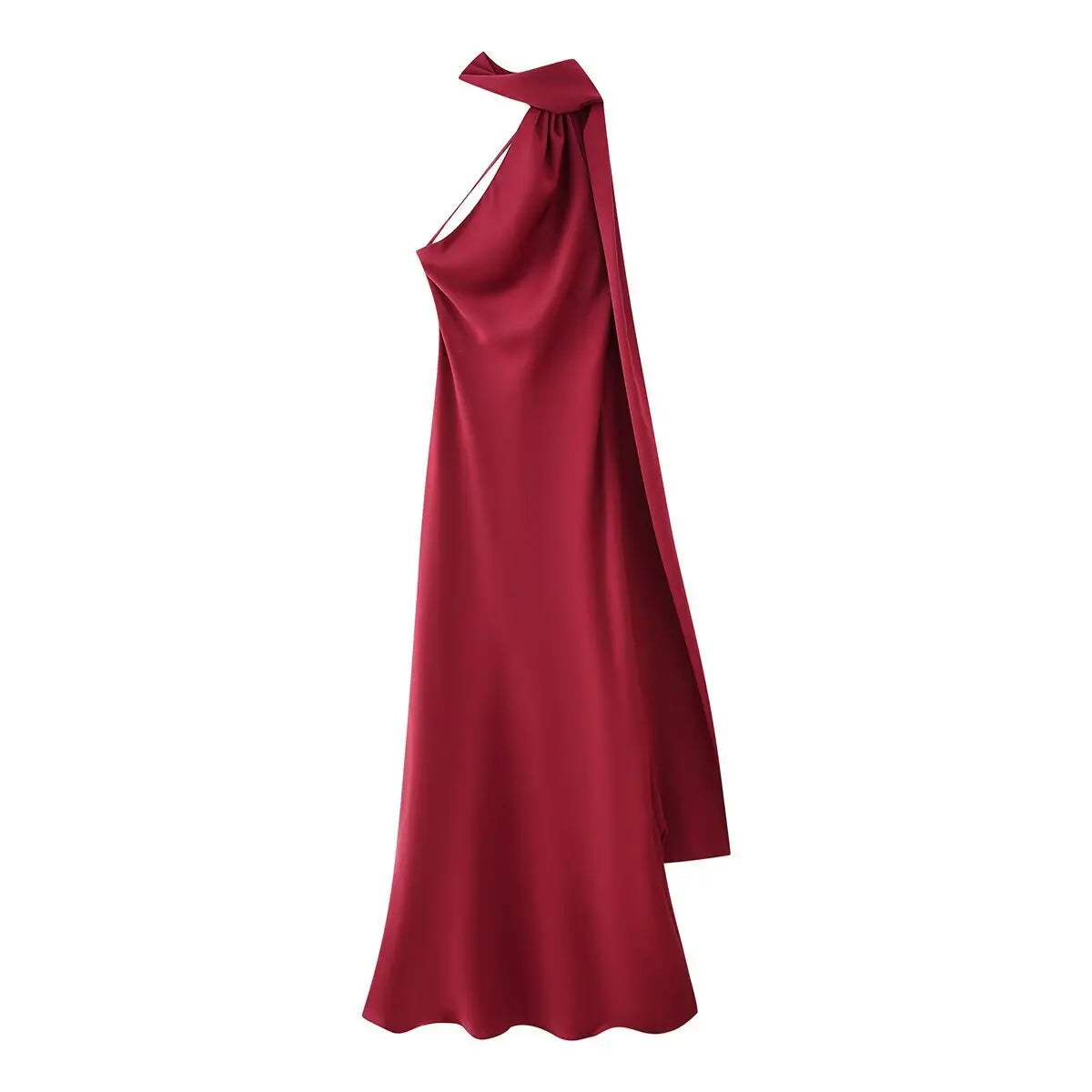 Satynowa Sukienka Halter Maxi z Odkrytymi Plecami – Wesele Studniówka Lato