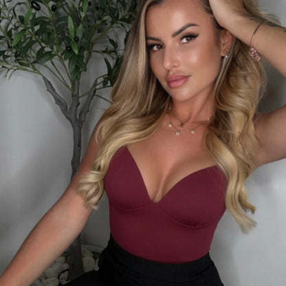 Gorsetowy Top Damski Crop na Ramiączkach – Brązowy Bustier Bodycon Backless