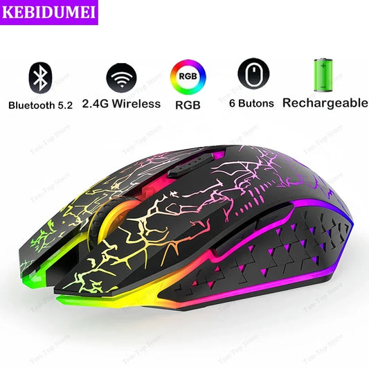 Mysz Bezprzewodowa Gaming Dual-Mode Bluetooth 5.2 + 2.4G RGB 6 Przycisków DPI 800/1200/1600 USB-C